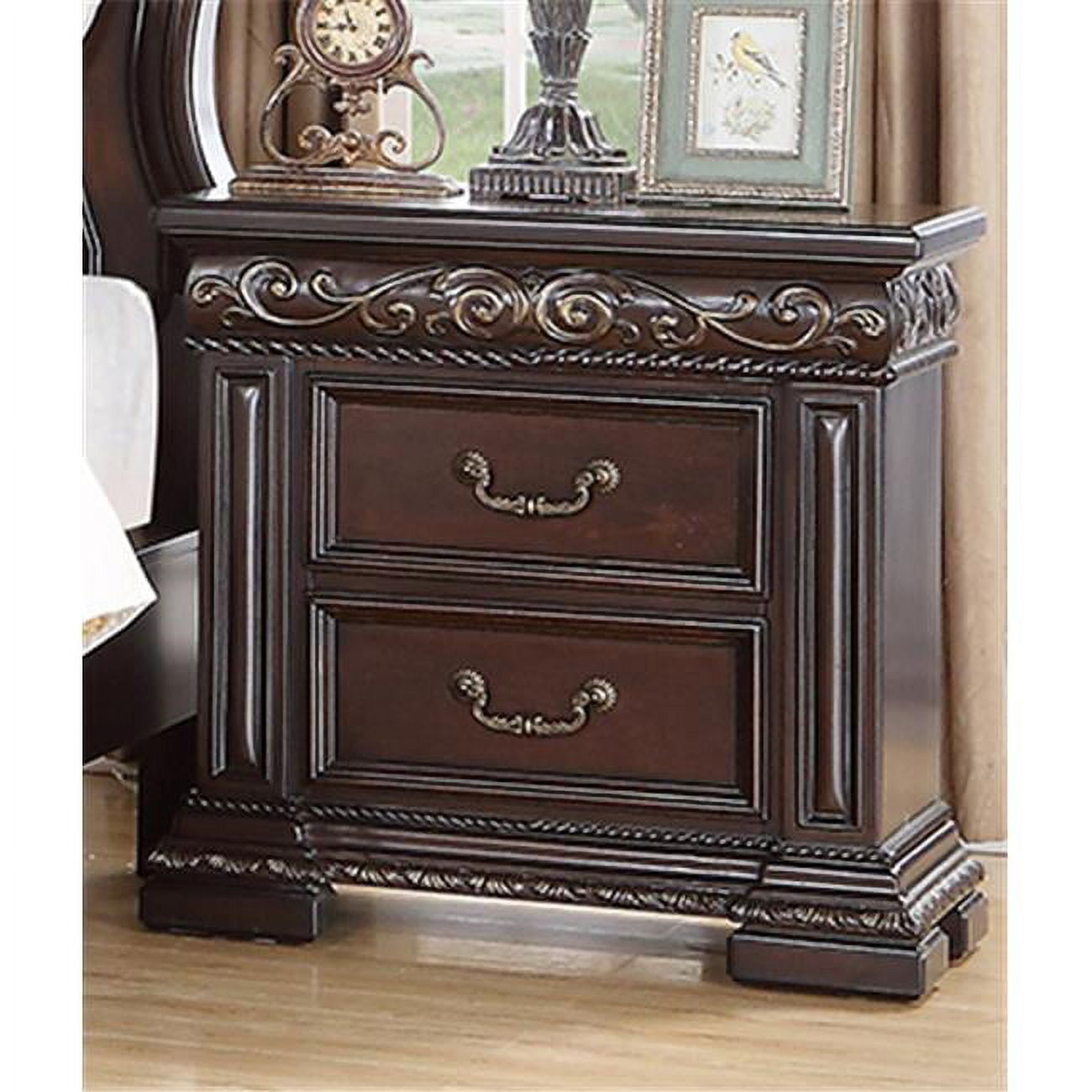 B1005 Nightstand Africa 2 Drawer Nightstand, Dark Cherry