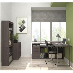 Bestar 29851-47 Solay L-shaped Desk With Lateral File & Bookcase, Bark Gray