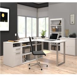 Bestar 29851-17 Solay L-shaped Desk With Lateral File & Bookcase, White