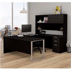 Bestar 110889-32 Pro-concept Plus U-desk With Hutch, Deep Grey & Black