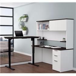 Bestar 110896-17 Pro-concept Plus Height Adjustable L-desk With Hutch, White & Deep Grey