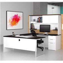 Bestar 110889-17 Pro-concept Plus U-desk With Hutch, White & Deep Grey