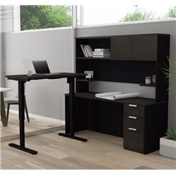 Bestar 110896-32 Pro-concept Plus Height Adjustable L-desk With Hutch, Deep Grey & Black
