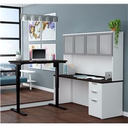 Bestar 110897-17 Pro-concept Plus Height Adjustable L-desk With Frosted Glass Door Hutch, White & Deep Grey