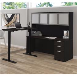 Bestar 110897-32 Pro-concept Plus Height Adjustable L-desk With Frosted Glass Door Hutch, Deep Grey & Black