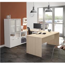 Bestar 160861-3817 I3 Plus U-desk With Frosted Glass Door Hutch, Northern Maple & White