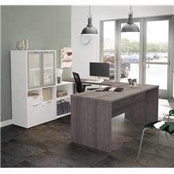 Bestar 160861-4717 I3 Plus U-desk With Frosted Glass Door Hutch, Bark Gray & White