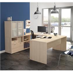 Bestar 160861-38 I3 Plus U-desk With Frosted Glass Door Hutch, Northern Maple