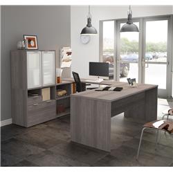 Bestar 160861-47 I3 Plus U-desk With Frosted Glass Door Hutch, Bark Gray