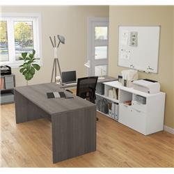 Bestar 160860-4717 I3 Plus U-desk With Two Drawers, Bark Gray & White