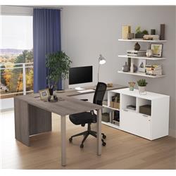 Bestar 160862-4717 I3 Plus U-desk With One File Drawer, Bark Gray & White