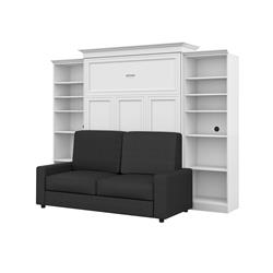 Bestar 40781-000017 Versatile Queen Size Wall Bed Two Storage Units & Sofa Set - White & Grey, 4 Piece