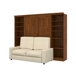 Bestar 40791-000063 Versatile Full Size Wall Bed Two Storage Units & Sofa Set - Tuscany Brown & Tan, 4 Piece