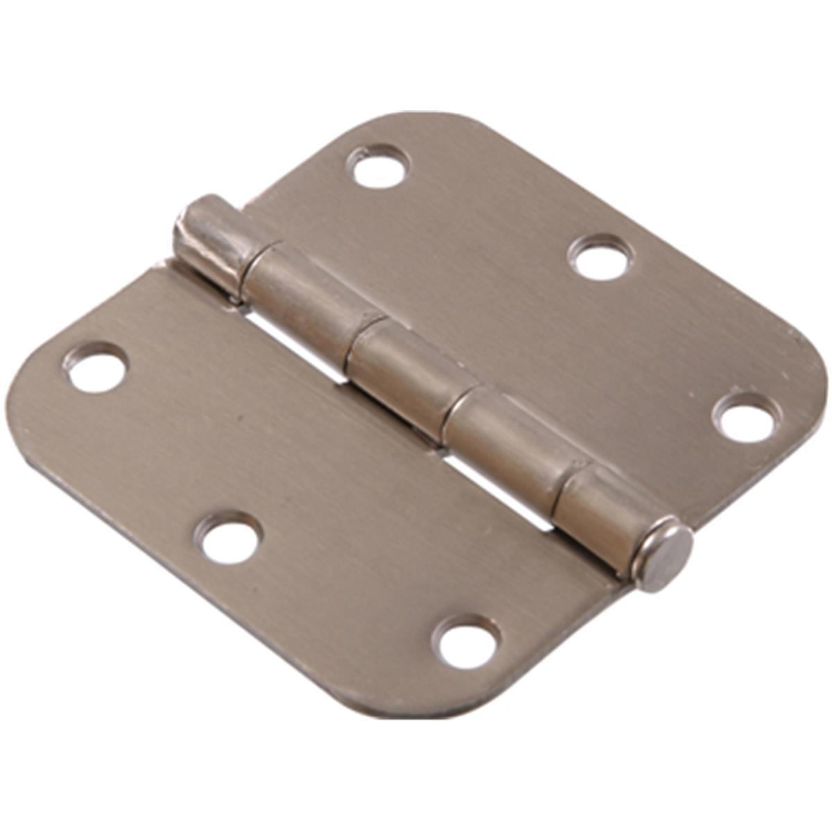 3.5 In. Satin Nickel Round Corner Residential Door Hinges With Removable Pin