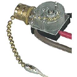 Cooper Wiring 460-box 3 Wire, 2-circuit Brass Pull Chain Canopy Switch With End Bell, Brass