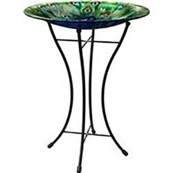82905 16 In. Peacock Glass Bird Bath With Stand - Pack Of 4