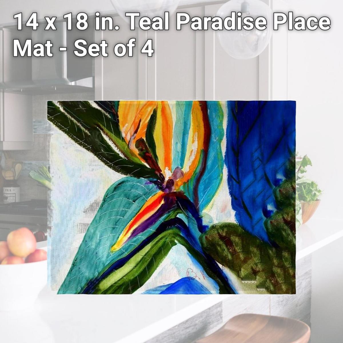 Picture of Betsydrake PM1161 14 x 18 in. Teal Paradise Place Mat - Set of 4