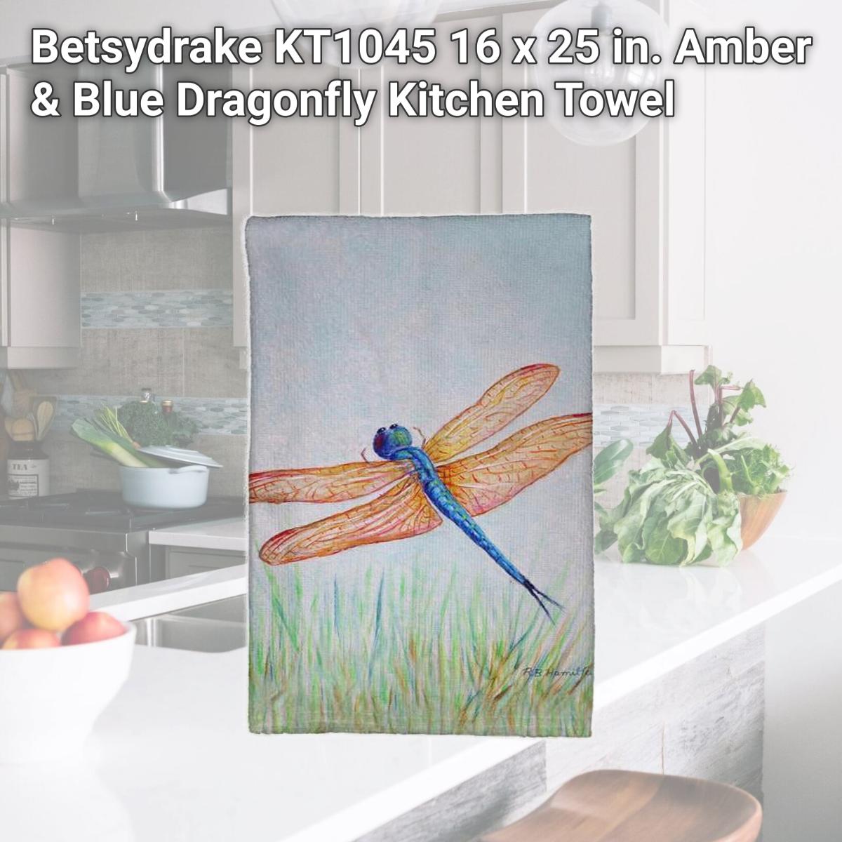 Picture of Betsydrake KT1045 16 x 25 in. Amber & Blue Dragonfly Kitchen Towel