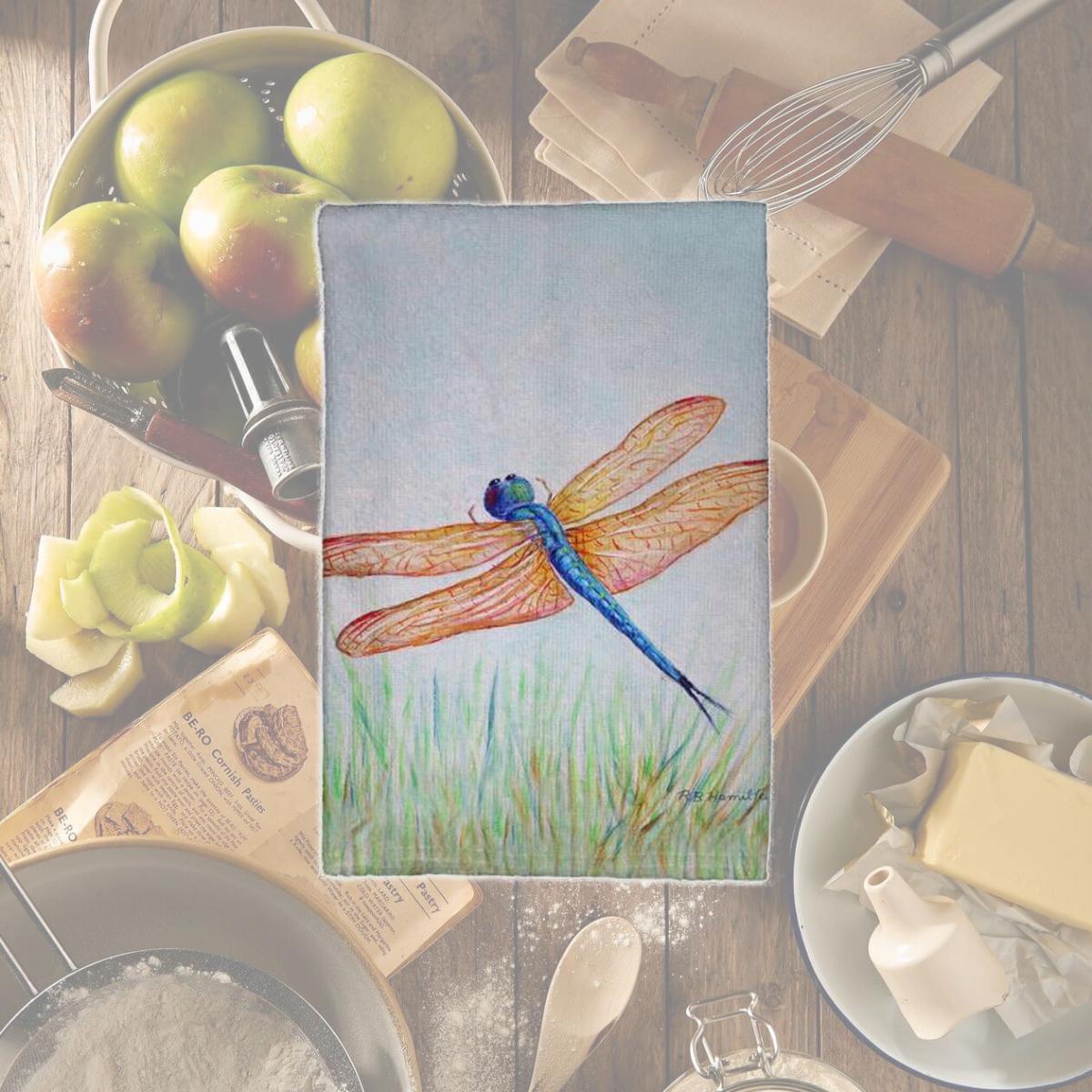 Picture of Betsydrake KT1045 16 x 25 in. Amber & Blue Dragonfly Kitchen Towel