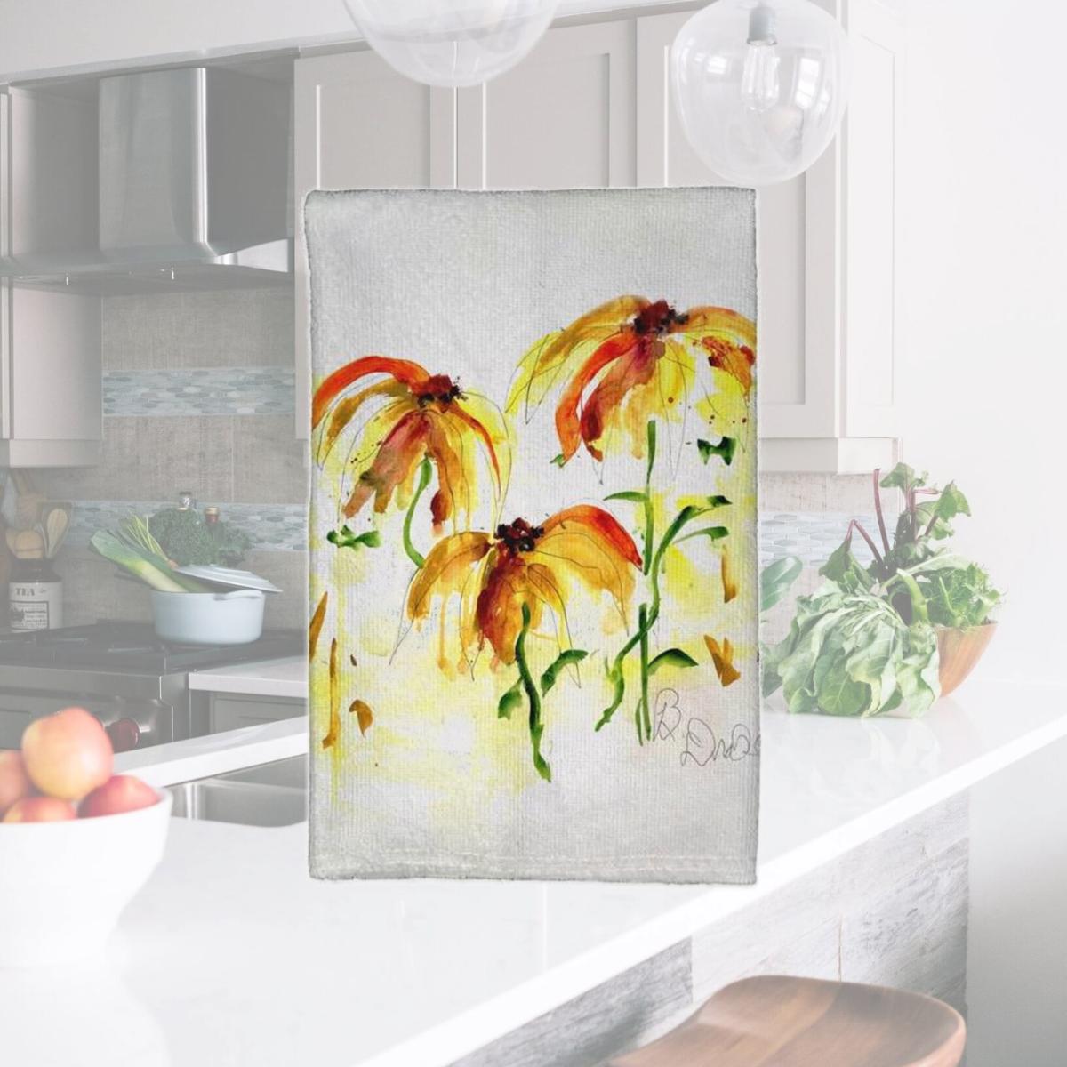 Picture of Betsy Drake KT1377 16 x 25 in. Yellow Flowers Kitchen Towel