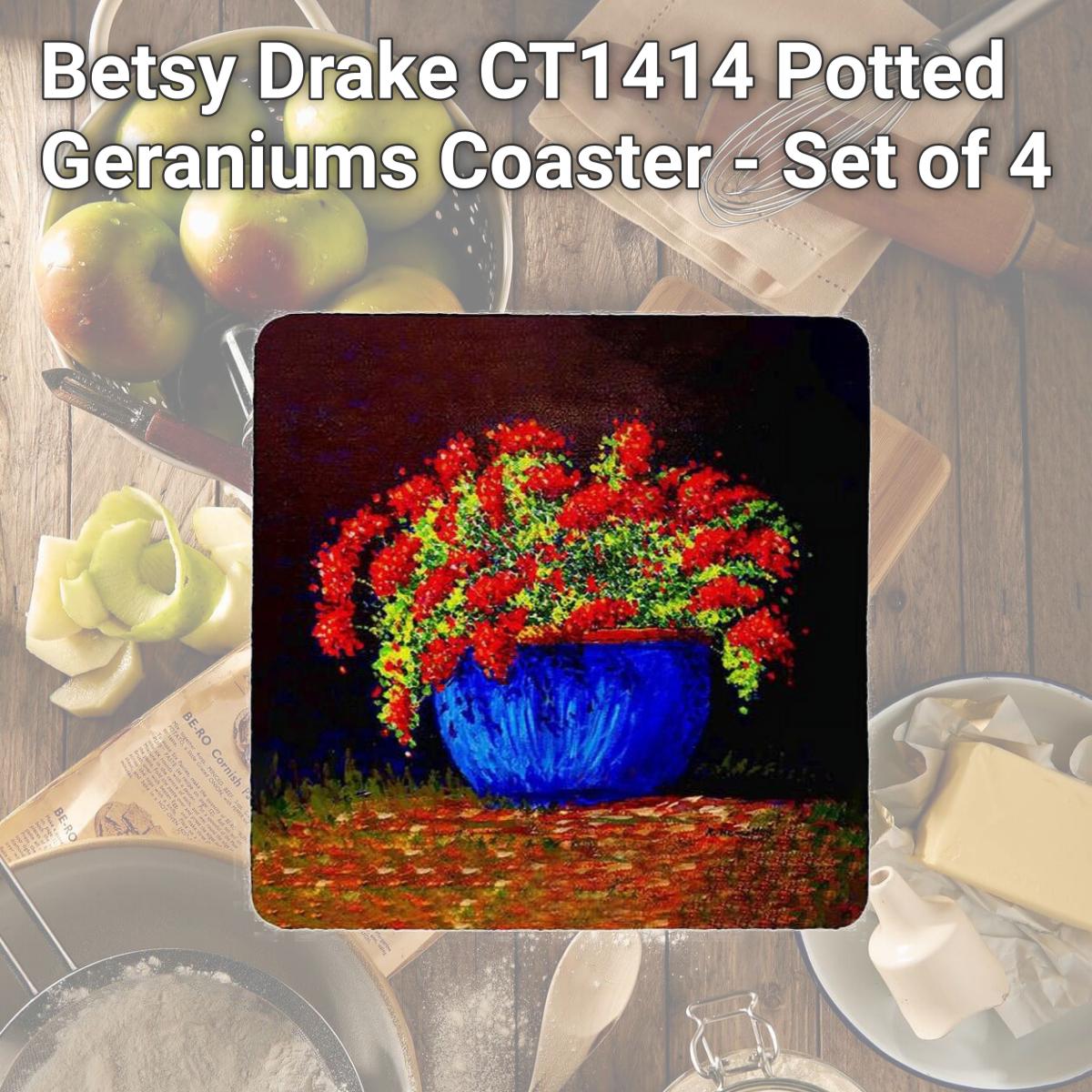 Picture of Betsy Drake CT1414 Potted Geraniums Coaster - Set of 4
