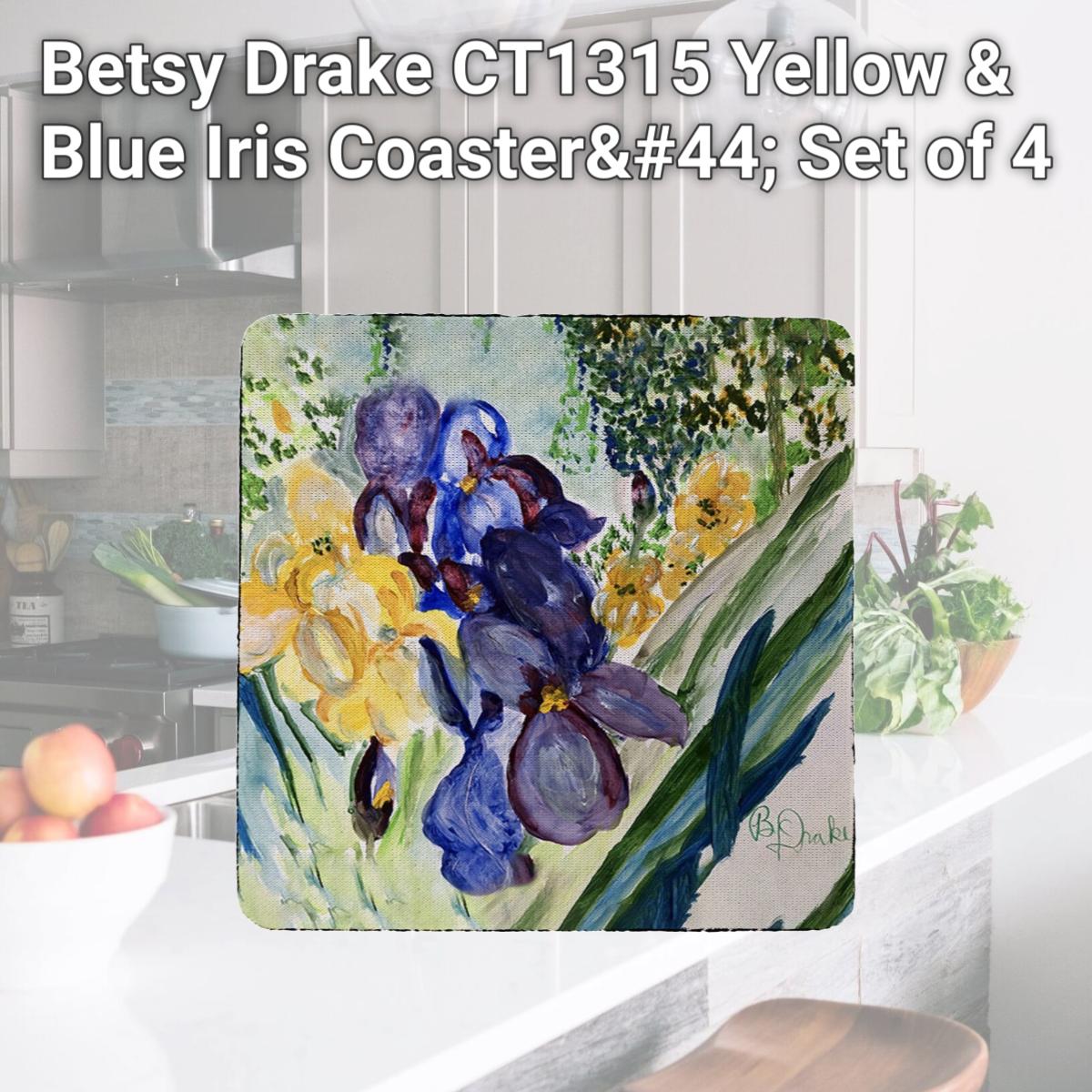 Picture of Betsy Drake CT1315 Yellow & Blue Iris Coaster, Set of 4