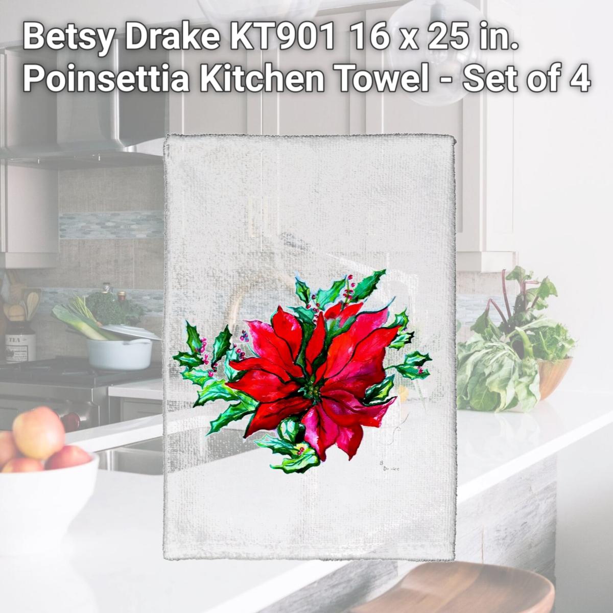 Picture of Betsy Drake KT901 16 x 25 in. Poinsettia Kitchen Towel - Set of 4