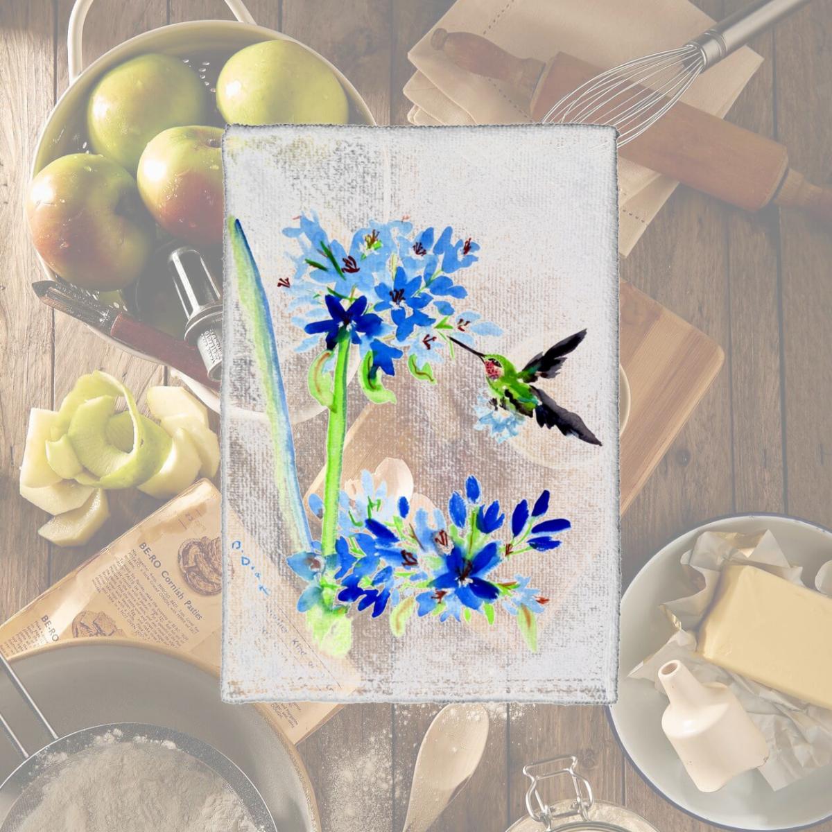 Picture of Betsy Drake KT808 16 x 25 in. Hummingbird & Blue Flower Kitchen Towel
