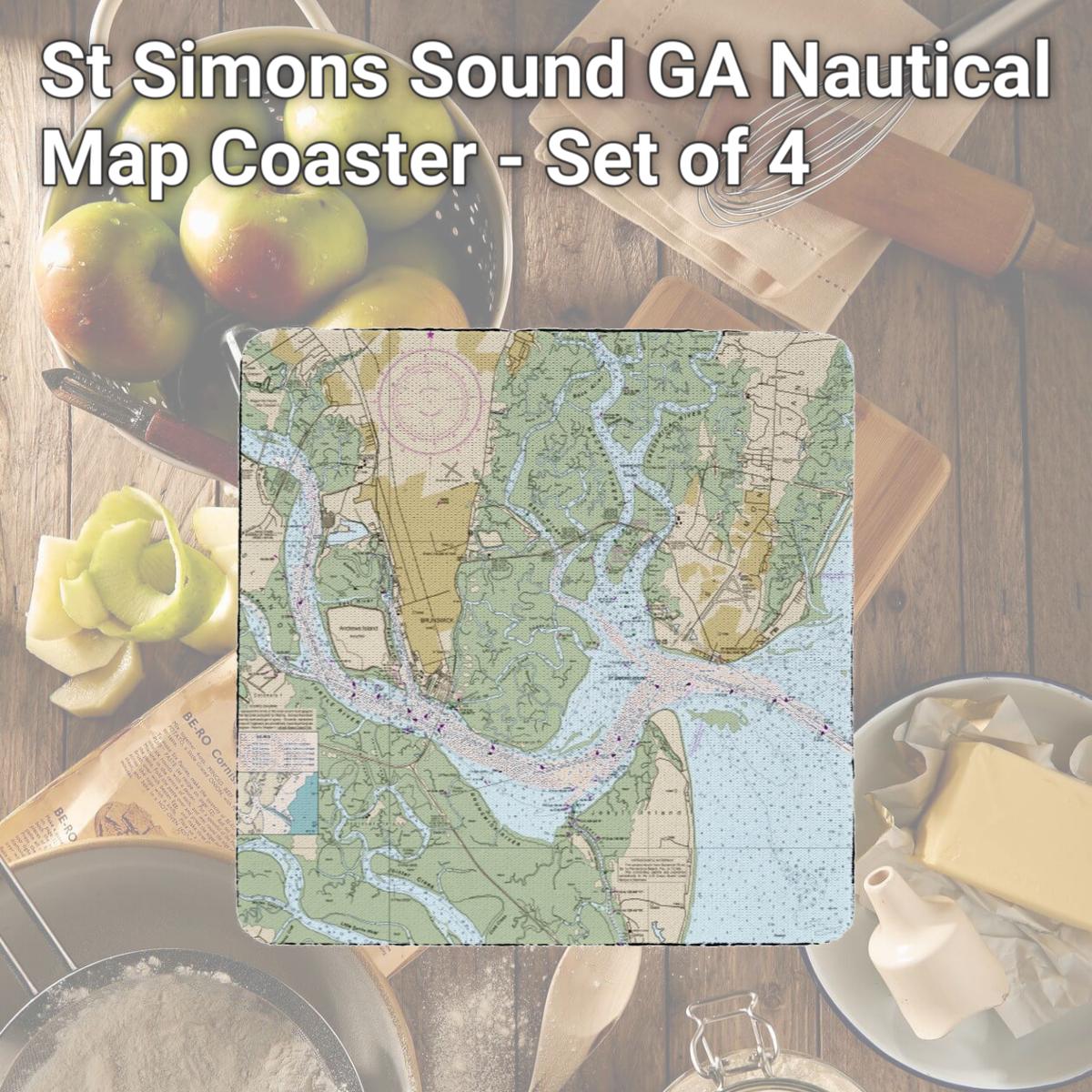 Picture of Betsy Drake CT11506 St Simons Sound, GA Nautical Map Coaster - Set of 4