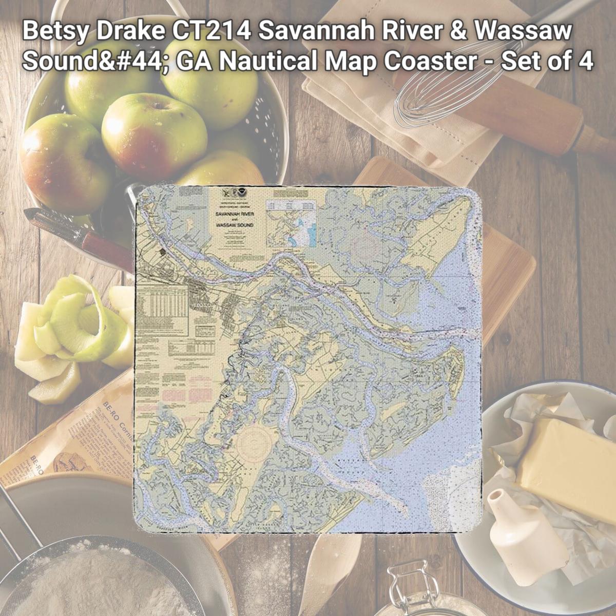 Picture of Betsy Drake CT214 Savannah River & Wassaw Sound, GA Nautical Map Coaster - Set of 4