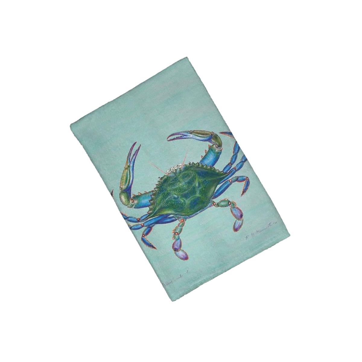 Picture of Betsy Drake KT005C Male Blue Crab on Teal Kitchen Towel