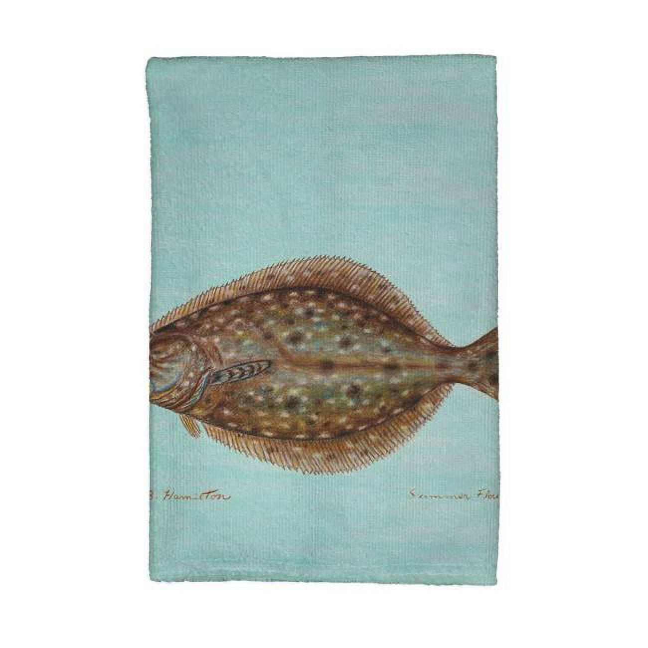 Kt014c Flounder On Teal Kitchen Towel