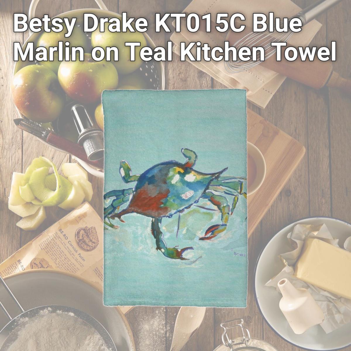 Picture of Betsy Drake KT015C Blue Marlin on Teal Kitchen Towel