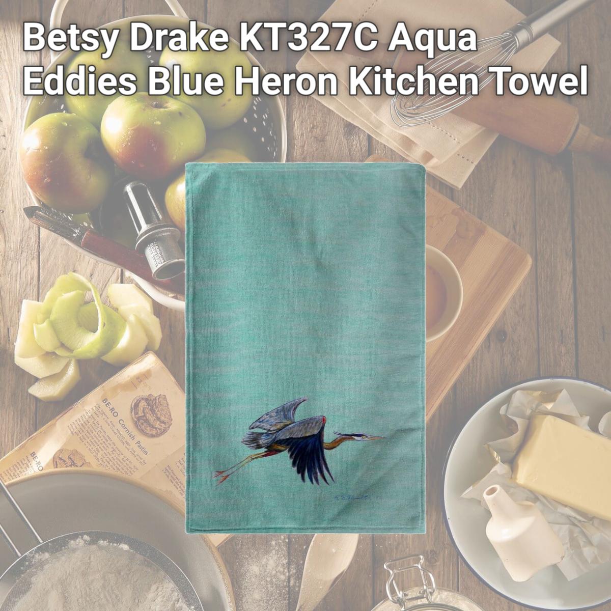 Picture of Betsy Drake KT327C Aqua Eddies Blue Heron Kitchen Towel