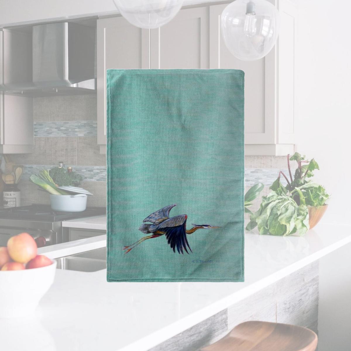 Picture of Betsy Drake KT327C Aqua Eddies Blue Heron Kitchen Towel