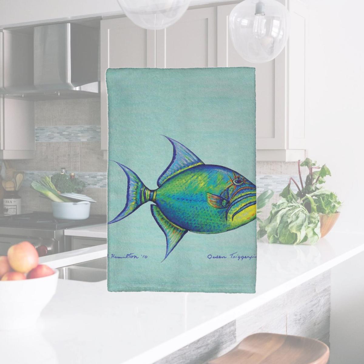 Picture of Betsy Drake KT114C Trigger Fish - Teal Kitchen Towel
