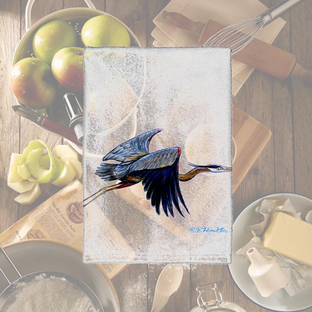 Picture of Betsy Drake KT327 Eddies Blue Heron Kitchen Towel