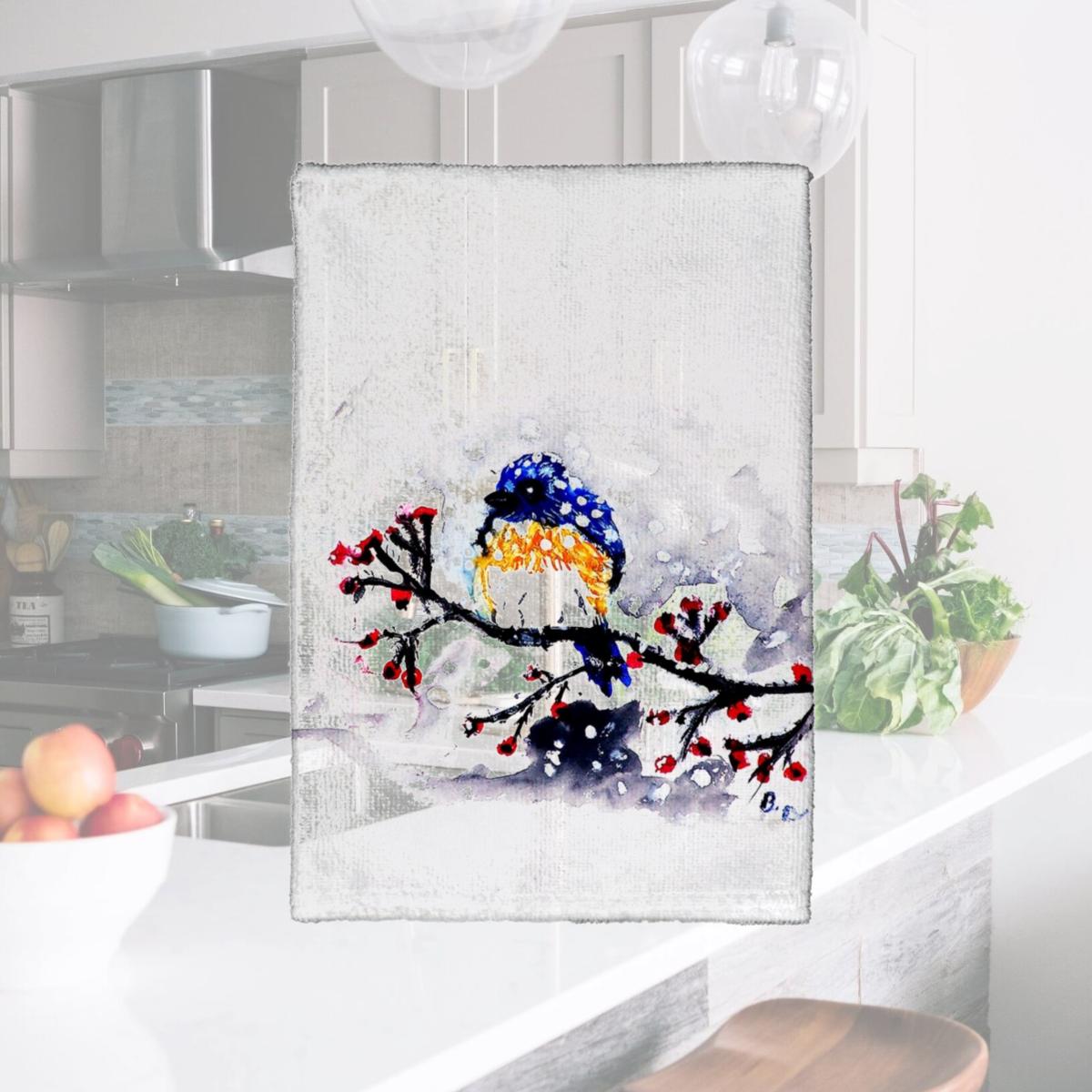 Picture of Betsy Drake KT515 Blue Bird & Snow Kitchen Towel