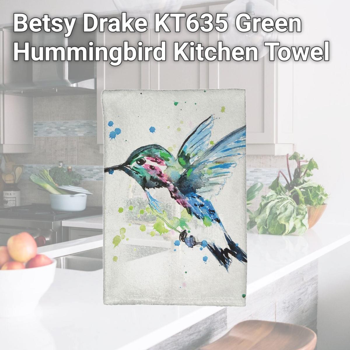 Picture of Betsy Drake KT635 Green Hummingbird Kitchen Towel