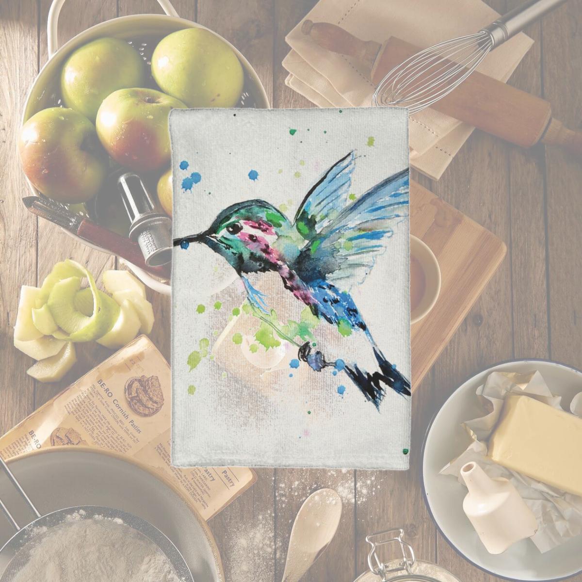 Picture of Betsy Drake KT635 Green Hummingbird Kitchen Towel