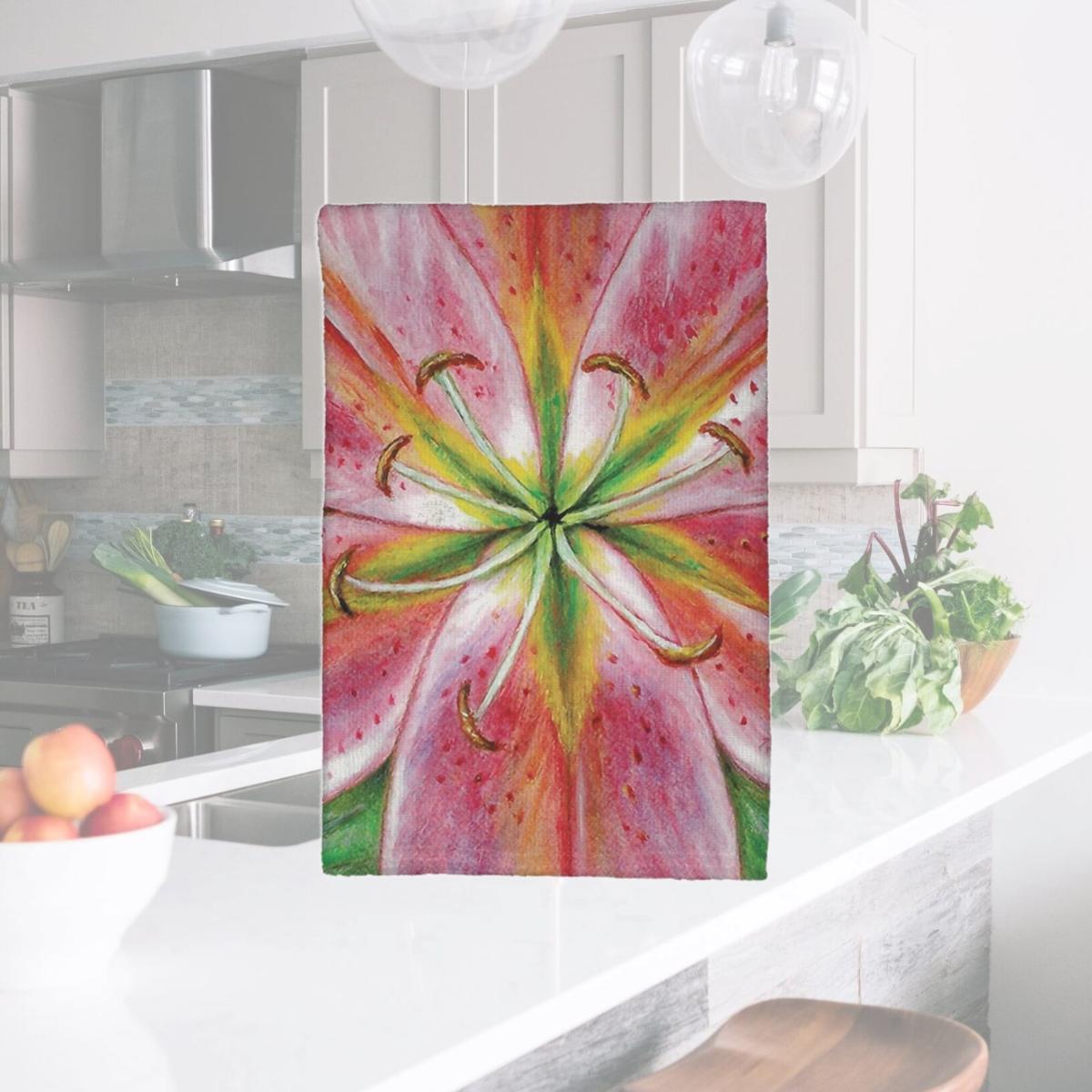 Picture of Betsy Drake KT701 Pink Lily Kitchen Towel