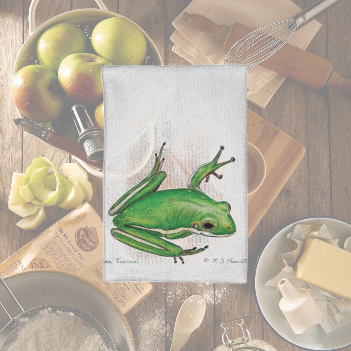 Picture of Betsy Drake KT040 Green Treefrog Kitchen Towel