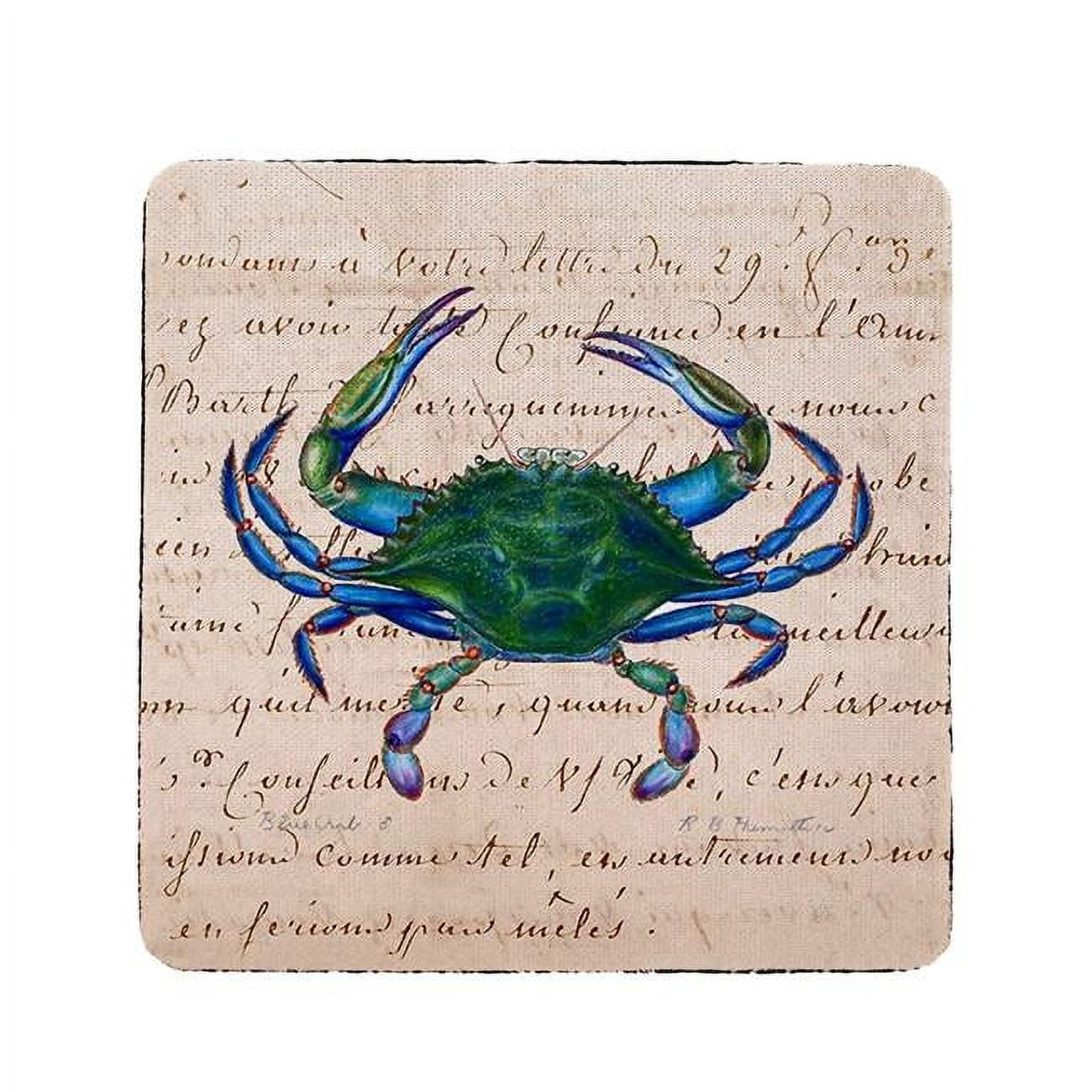 Ct005b Male Blue Script Crab Coaster - Set Of 4