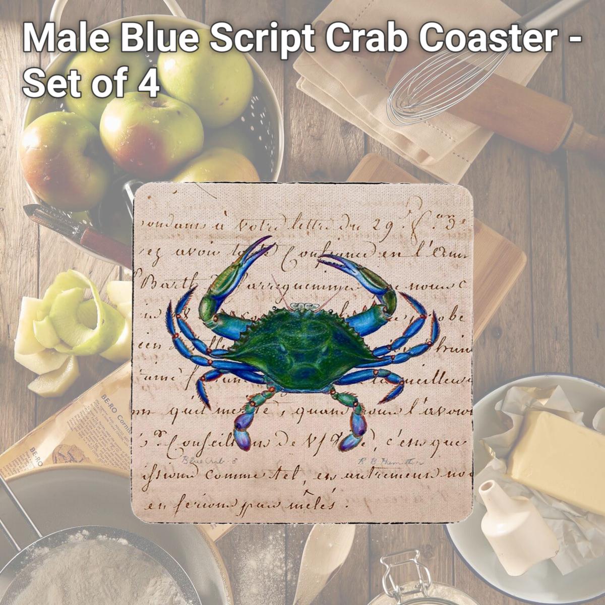 Picture of Betsy Drake CT005B Male Blue Script Crab Coaster - Set of 4