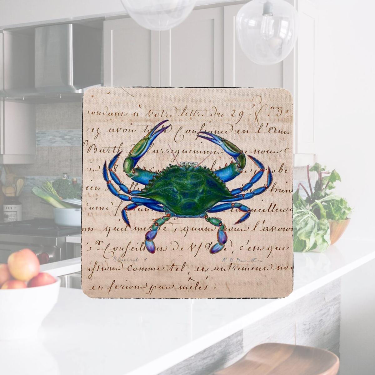 Picture of Betsy Drake CT005B Male Blue Script Crab Coaster - Set of 4