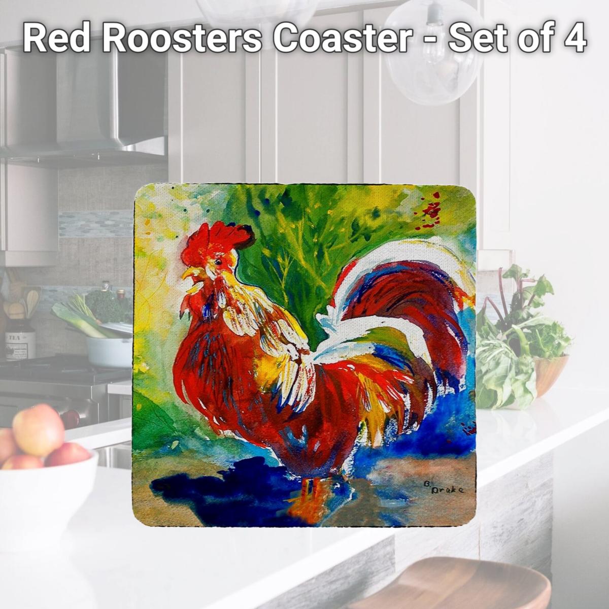 Picture of Betsy Drake CT144 Red Roosters Coaster - Set of 4
