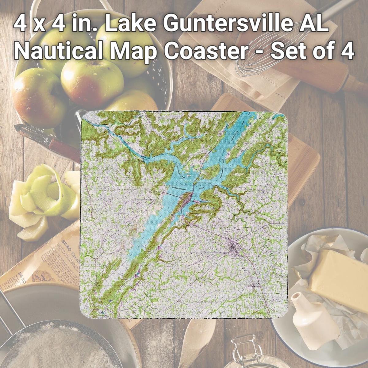 Picture of Betsy Drake CT611 4 x 4 in. Lake Guntersville, AL Nautical Map Coaster - Set of 4