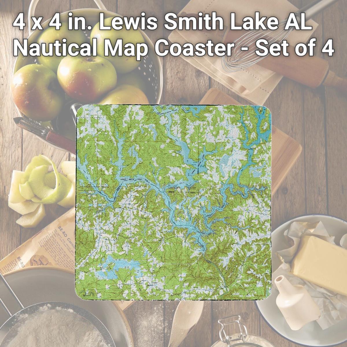 Picture of Betsy Drake CT612 4 x 4 in. Lewis Smith Lake, AL Nautical Map Coaster - Set of 4