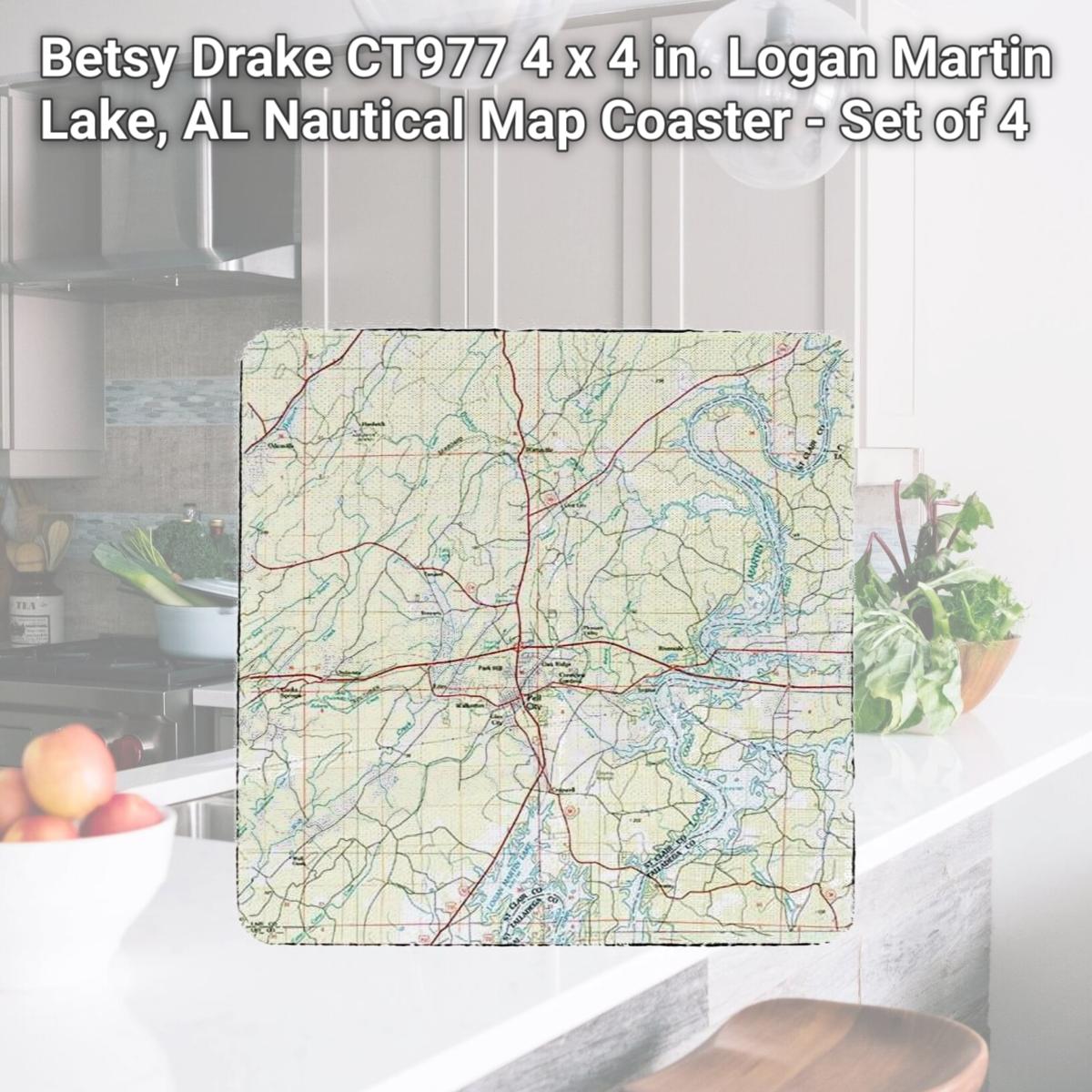 Picture of Betsy Drake CT977 4 x 4 in. Logan Martin Lake, AL Nautical Map Coaster - Set of 4