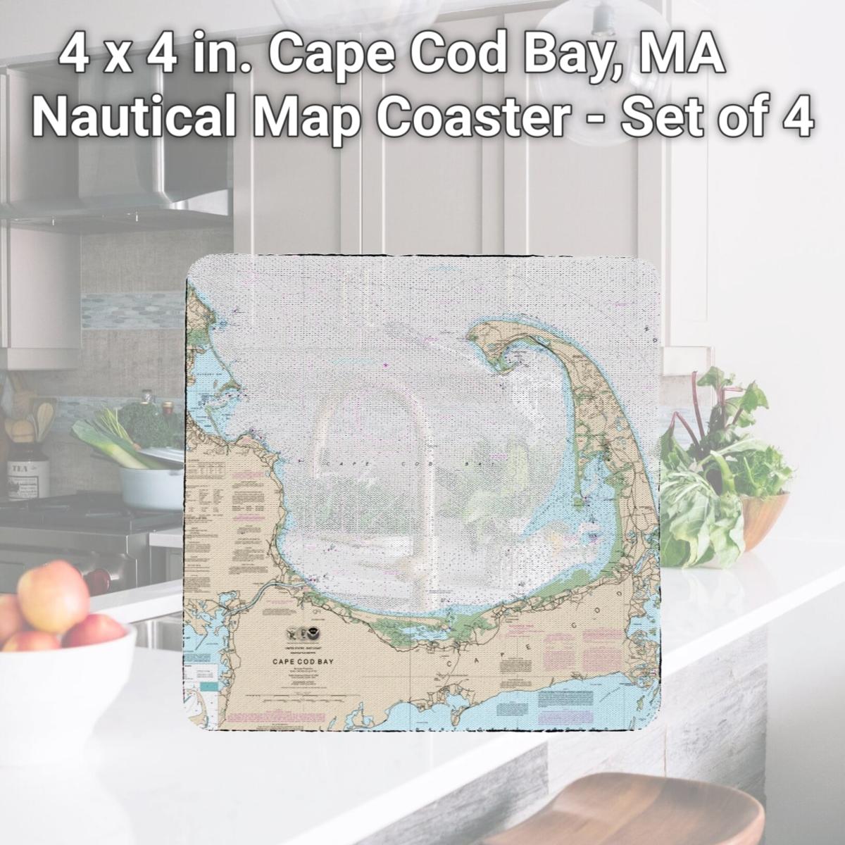 Picture of Betsy Drake CT13246 4 x 4 in. Cape Cod Bay, MA Nautical Map Coaster - Set of 4